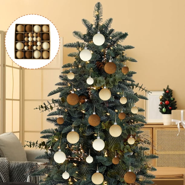 44 Pcs Velvet Christmas Balls Flocked Christmas Tree Ornaments Plastic Balls Xmas Decorative Hanging Ornaments Christmas Tree Decoration