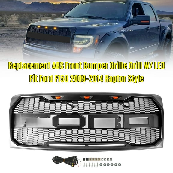 Raptor Style Front Bumper Grille Grill Fit For Ford F150 2009-2014 With LED