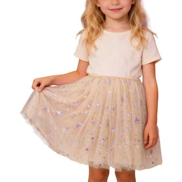 MIASHUI Jupe de Ballet pour Filles pour Danse Récital Fête Performance avec Design Étoile Sequins Beige, 2-3 Ans
