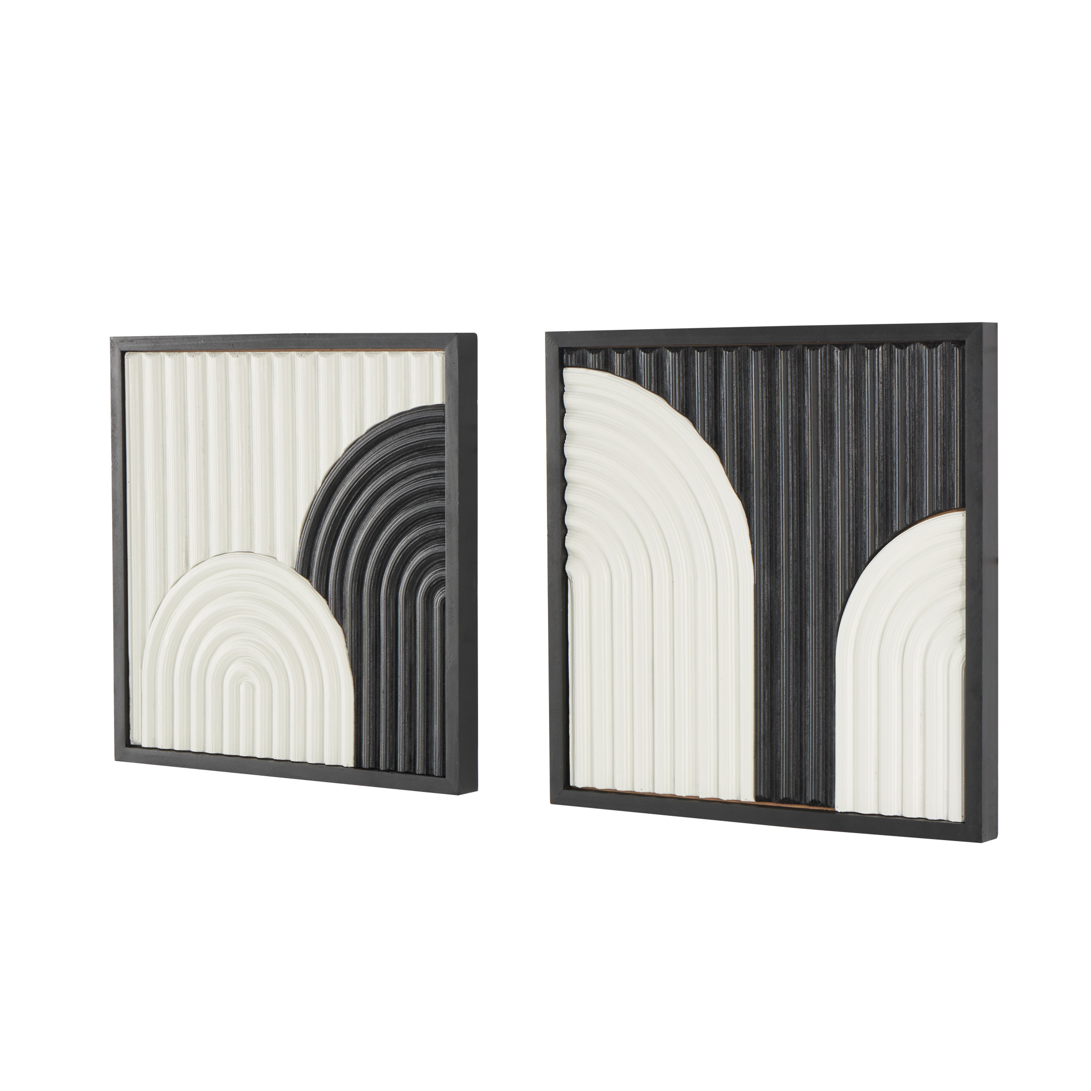 DecMode White Wood Handmade Overlapping Arches Geometric Wall Decor with Black Frame (2 Count)