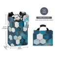 thumbnail image 2 of Yayeee Freestanding Laundry Hamper with Handle Collapsible Large Storage Basket for Clothes, Dark Blue Hexagon Patterns, 2 of 7