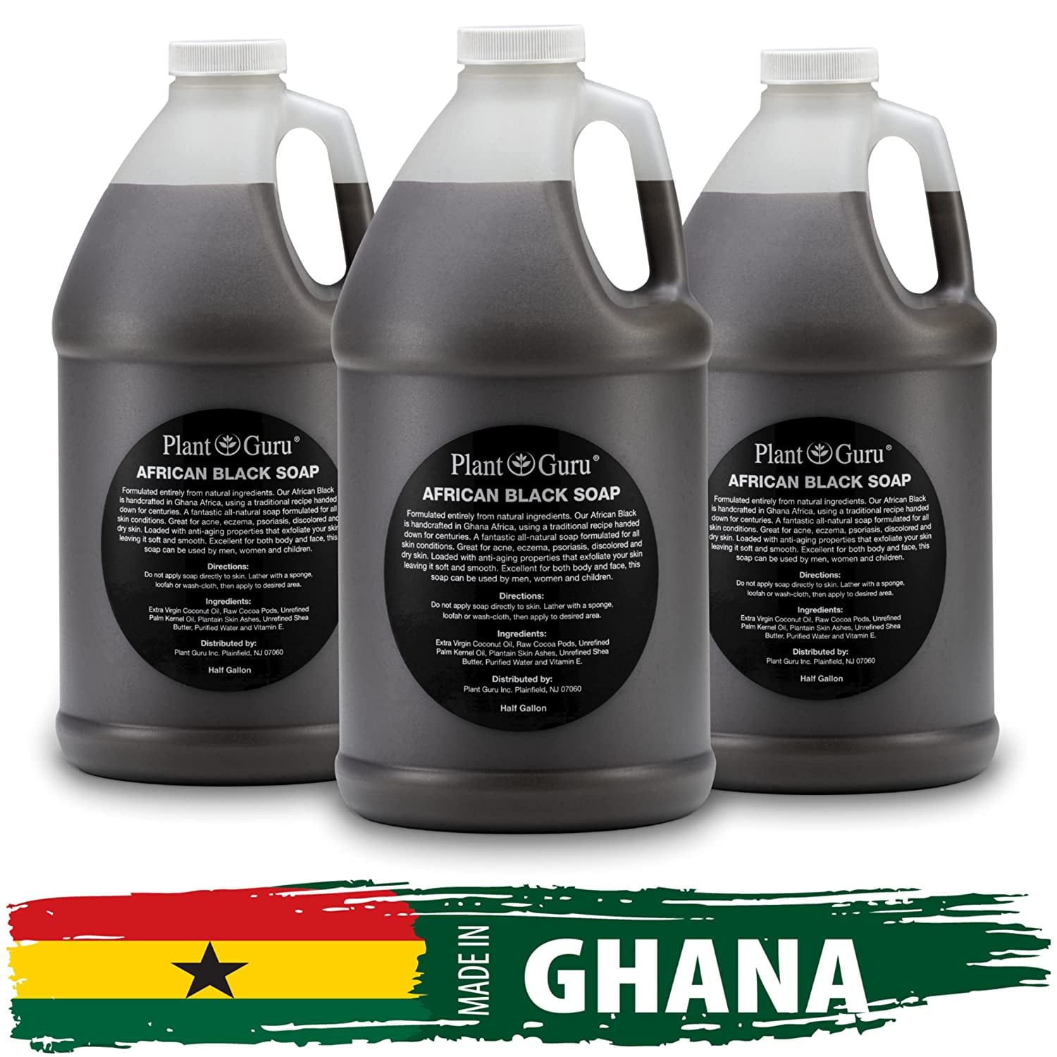 African Black Soap Liquid Half Gallon - 100% Raw Pure Natural From Ghana, Acne Treatment, Aids Against Eczema & Psoriasis, Dry Skin, Scar and Dark Spot Removal, Pimples and Blackhead, Face & Body Wash