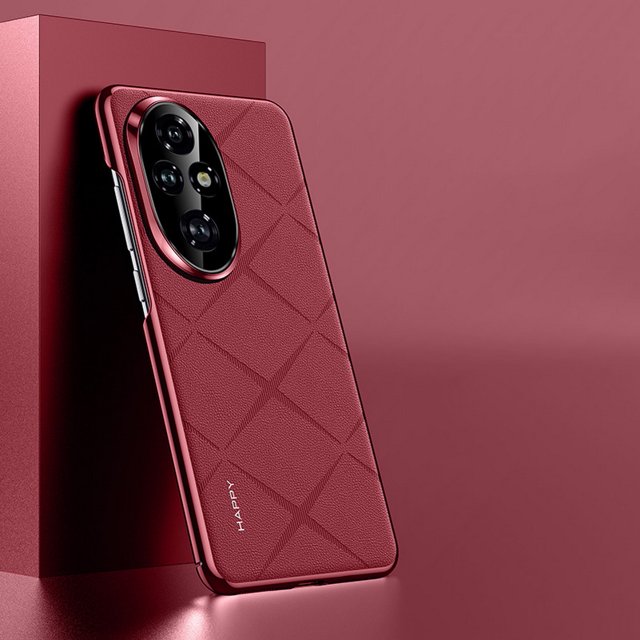 Luxury Plain Leather + Camera Lens Protection Case For Honor 200 Pro Honor200 Honor 100 Pro Hard Slim Good Texture Cover Wine For Honor 100 Pro