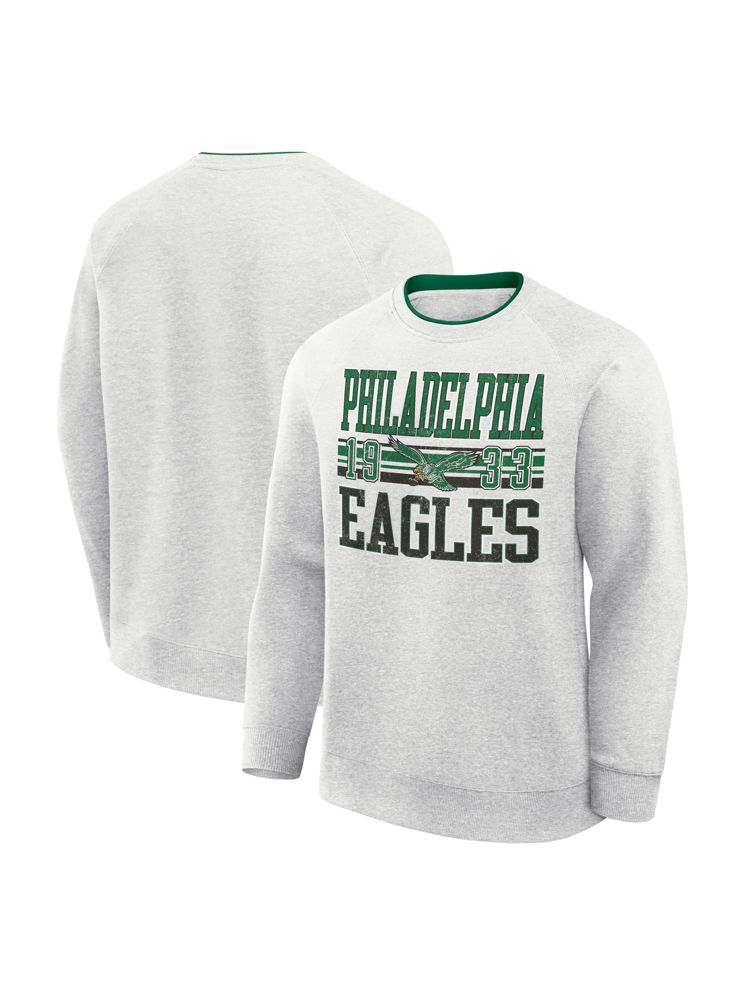 NFL Philadelphia Eagles Men's Cotton Gray Heather Long Sleeve Crew Fleece Sweatshirt
