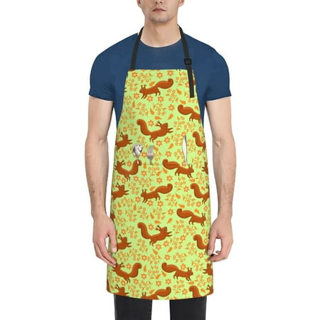 

Pofeuu Floral Squirrel Print Waterproof Apron with Pockets Adjustable Cooking Aprons Kitchen Bib for Baking Household Cleaning