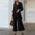 thumbnail image 2 of WRKEKC 2 Piece Sets for Women, Casual Outfits for Women, Ladies' Casual Solid Color Long Sleeve Lapel Loose Button-Up Blouse with Pocket and Wide Leg Long Pant Set Suit, 2 of 7