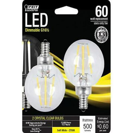 

Feit Electric Soft White Clear Candelabra Base Dimmable LED Bulb 6W 120V 500 lm.