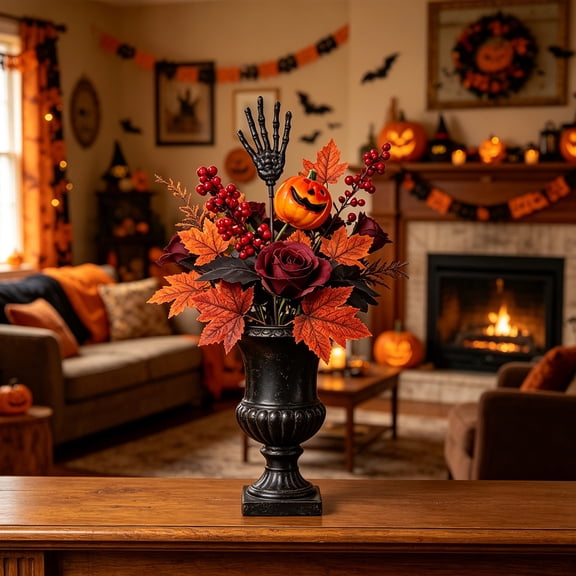 Halloween Artificial Botanicals Skull Hand Pumpkin Maple Leaf Centerpiece for Fall Party Counter Decor Vase Arrangement