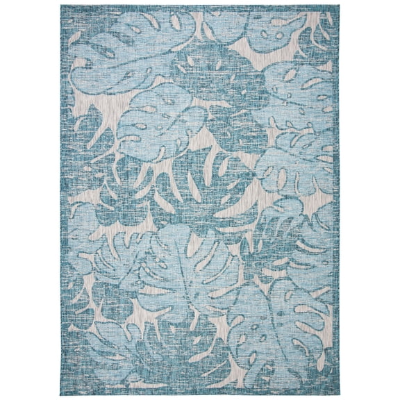 SAFAVIEH Courtyard Emma Floral Indoor/Outdoor Area Rug, Grey/Aqua, 8' x 10'