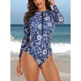 thumbnail image 3 of Charmo Women's One Piece Rashguard Swimsuit Floral Zip Front Surfing Shirt Sun Protection, 3 of 5