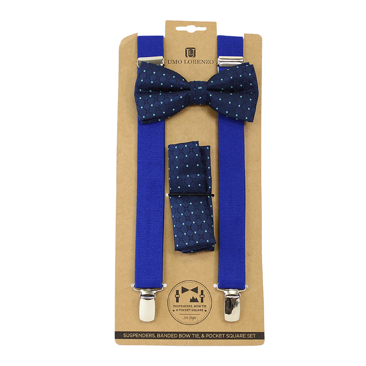 New Y back Men's Vesuvio Napoli Suspenders Bowtie Hankie clip on navy blue 