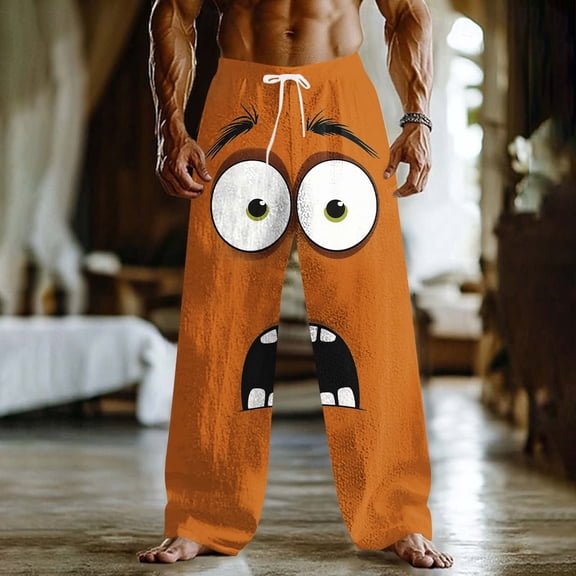 Xdegoge Mens Pants Novelty Graphic Funny Print Casual Straight Leg Elastic Waistband Trousers Comfortable Lightweight Outdoor Vacation Home Bottoms
