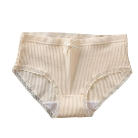 Scyoekwg Womens Underwear Stretchy Mid Waisted Underwear Solid Color Comfort Hipster Panties Ladies Underpants Lace Underpants(Beige M)