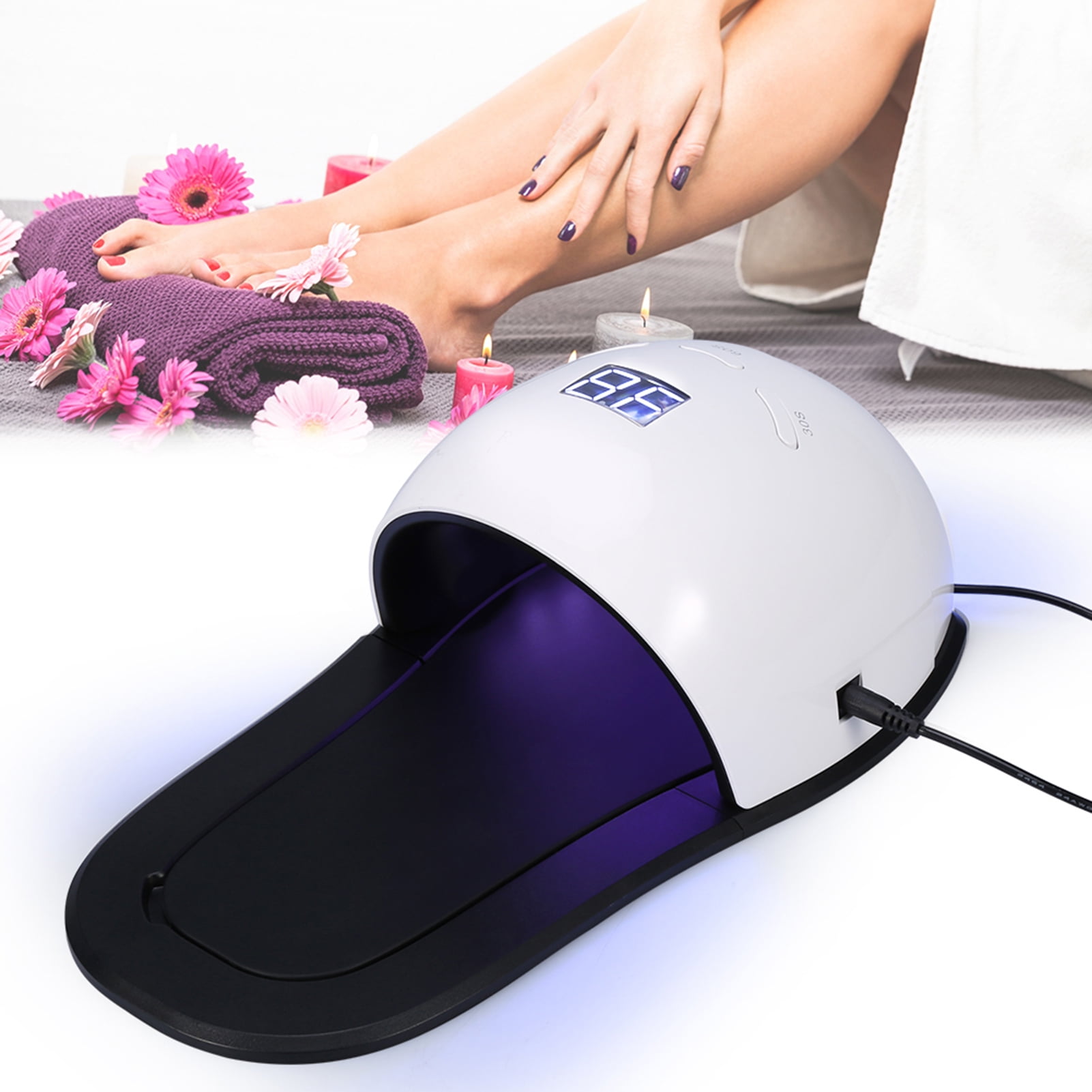 YAHHU 48W UV LED Nail Lamp Slipper Shape Nail Dryer for Gel Polish Curing, Smart Sensor Manicure & Pedicure Tool with Digital Display for Home and Salon, Rainbow 100-240V US Plug (7.48in / 19cm)