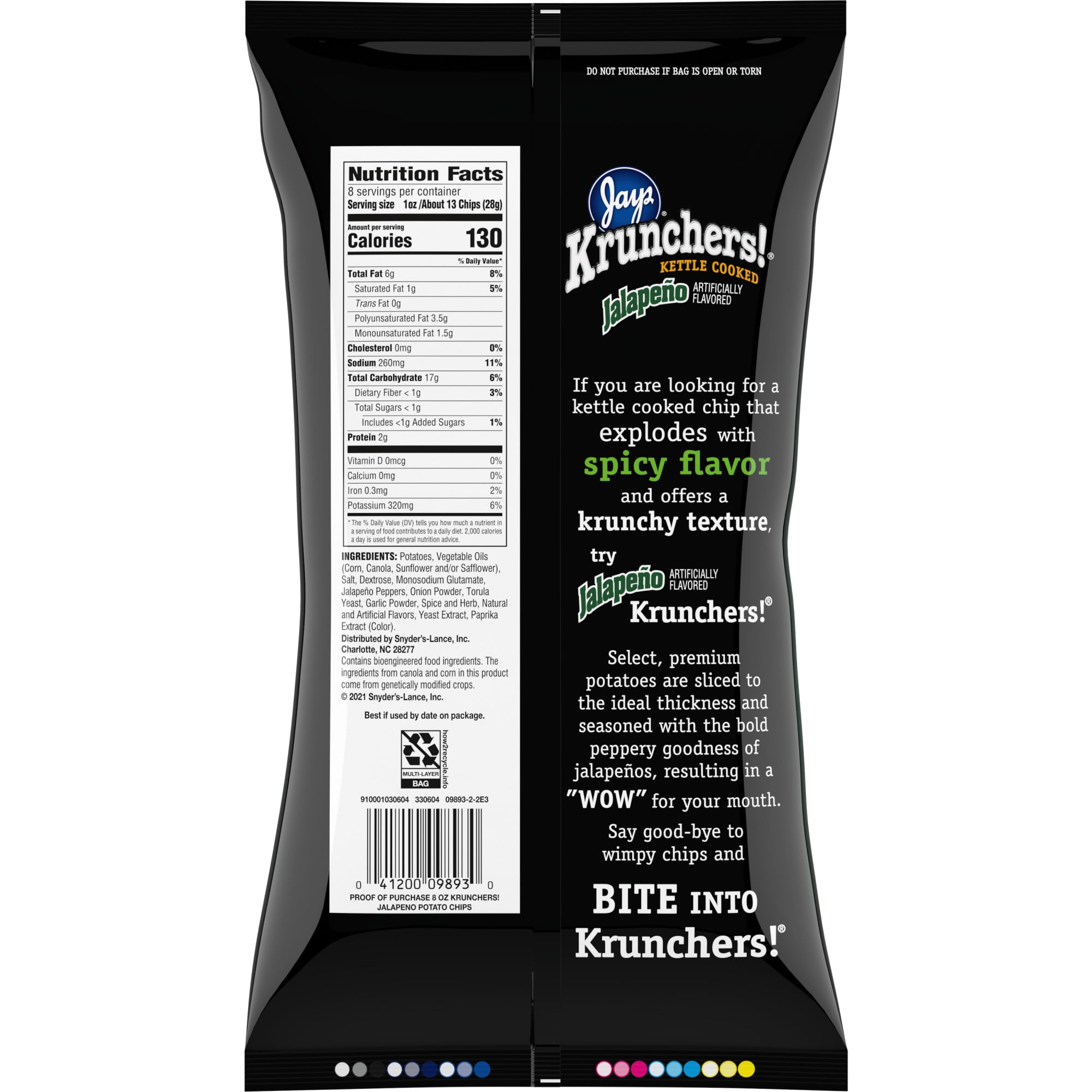 Krunchers! Kettle Cooked Potato Chips, Jalapeno Flavored Chips, 8 oz Bag