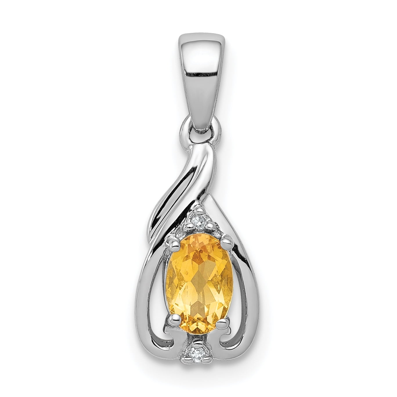 Sterling Silver Citrine and Diamond Charm Pendant