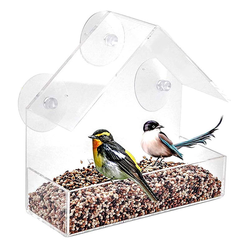 Clear Glass Window Birds Hanging Bird Feeder House Suction W4E6 Table P9N7 