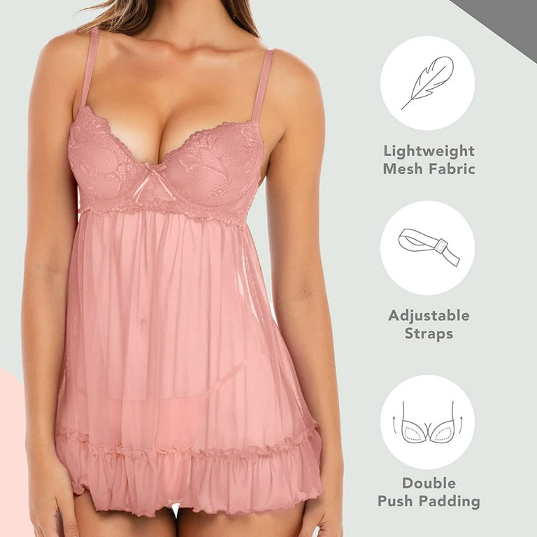 Push Up Babydoll - Sexy Lingerie Chemise Babydoll with matching G-String  Panty 