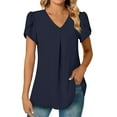 thumbnail image 1 of Prolriy Hauts d'Été pour Femmes 2025 Mode d'Été Chemise en Chiffon Col en V Manches Courtes Tunique Adaptée aux Leggings Hauts d'Été pour Femmes Bleu Foncé L, 1 of 6
