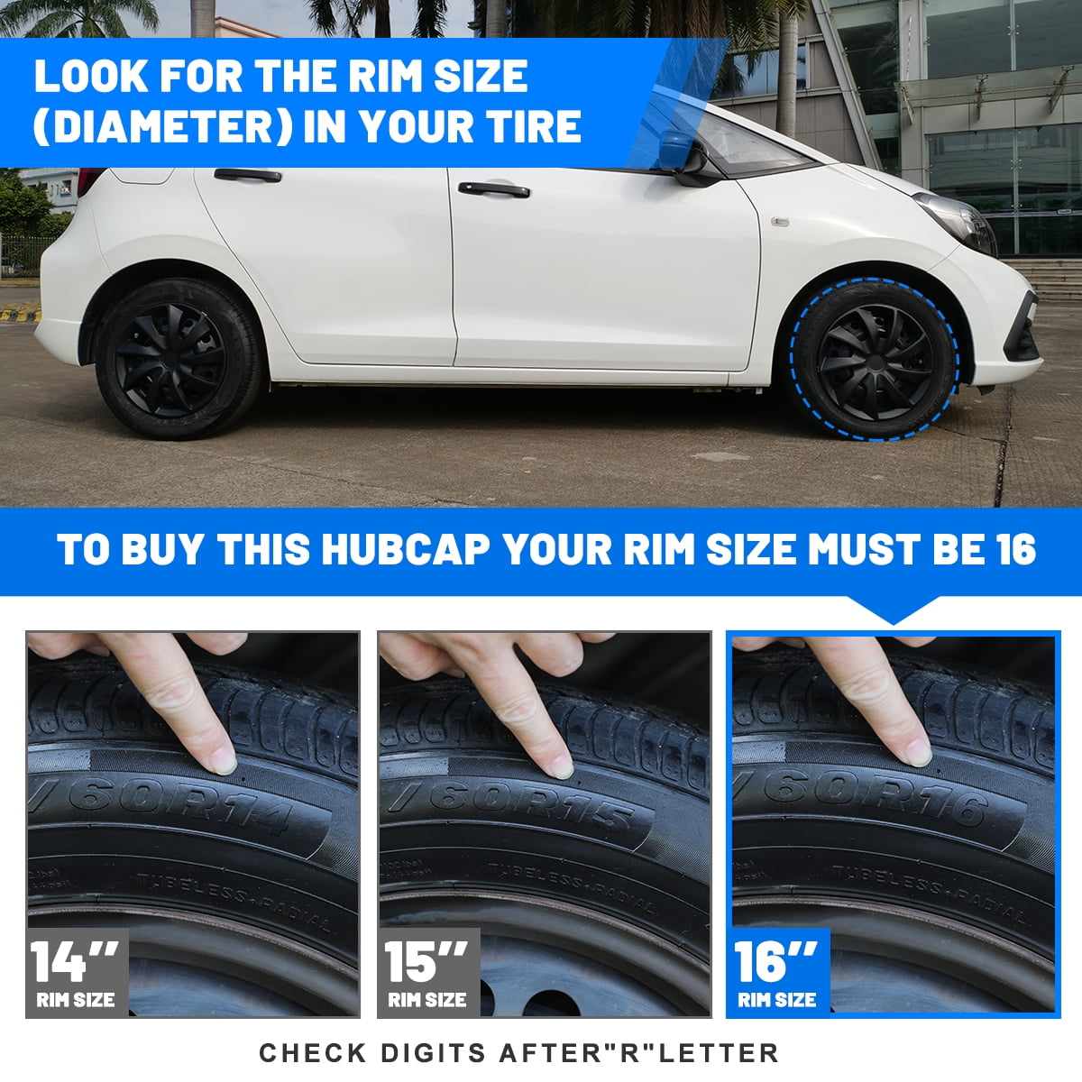 Hubcaps 16 Inch Wheel Rim Cover Universal R16 Hub Caps, Snap On Car Universal Fit Car Wheel Cover for Cars, Trucks, SUV, Vans Durable, Lacquer Wheel Covers, 4 Pack, Black Matte