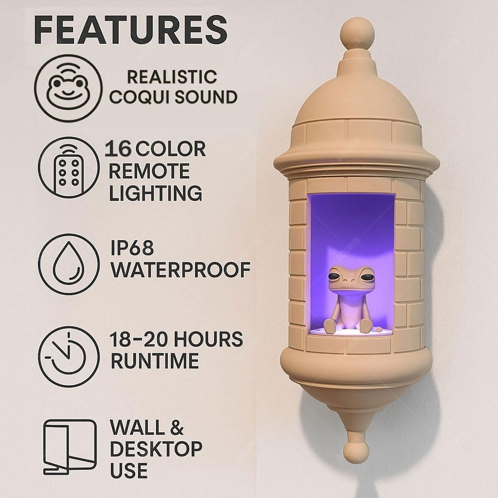 Puerto Rican Garita Coqui Lamp with Sound, Puerto Rican Garita Frog Light Wall Decor, Multi-Color LED Night Lamp for Bedroom Living Room Hallway, Puerto Rico Souvenir Caribbean Gift Decor
