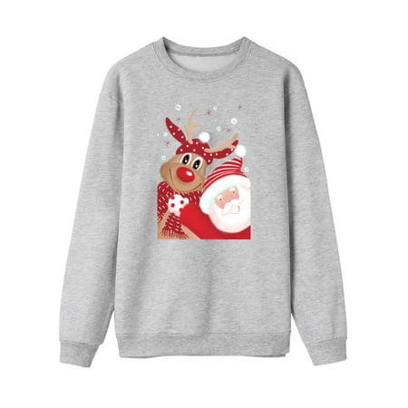 

Cathalem Pajamas for Christmas Family of 5 Christmas Family Sweater Set Deer Santa Print Pullover Family Pajamas Matching Summer Suit Grey X-Large