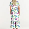 thumbnail image 5 of Penkiiy Women's Summer Casual Short Sleeve Crewneck Dress Casual Flowy Tiered Maxi Beach Dress With Pockets Feather Print Dress L White, 5 of 6