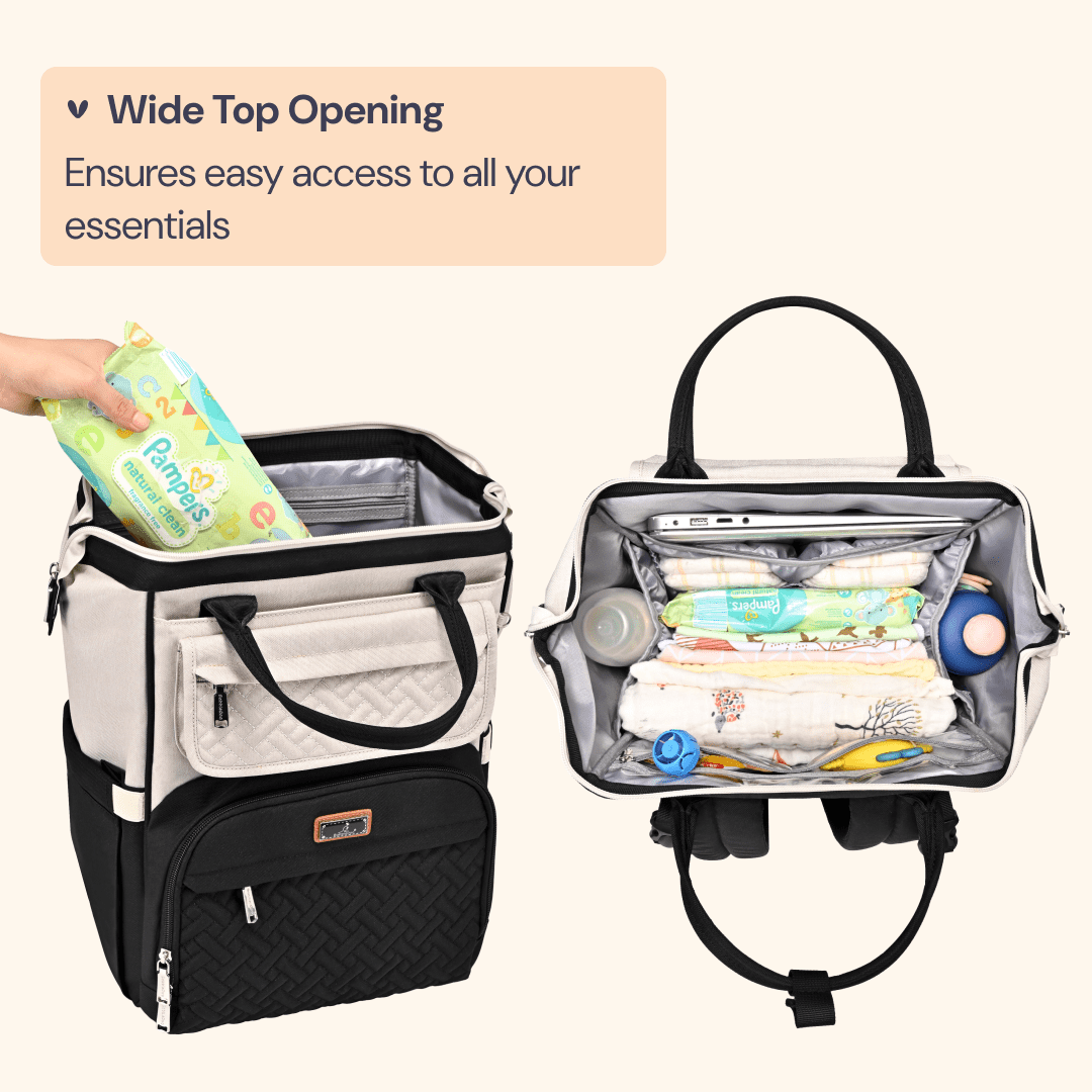 BabbleRoo Large Capacity Baby Diaper Backpack for Infants and Toddlers, Waterproof Black & Apricot