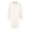 thumbnail image 4 of Arlun Womens Casual V-Neck Knit Mini Fall Sweater Dresses Long Sleeve Loose Fit Solid Color Ribbed Pullover Jumper Sweaters Soft Comfortable Warm Stylish Short Dress White L, 4 of 4