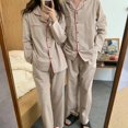 thumbnail image 2 of Conjunto de pijamas de algodón para hombre y mujer, ropa de dormir con pantalones clásicos de manga larga a cuadros para otoño e invierno, L438, 2 of 4