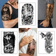 Yazhiji 36 Sheets Temporary Tattoos Stickers, 12 Sheets Fake Half Arm Chest Shoulder Tattoos for Men or Women with 24 Sheets Tiny Black Tattoos
