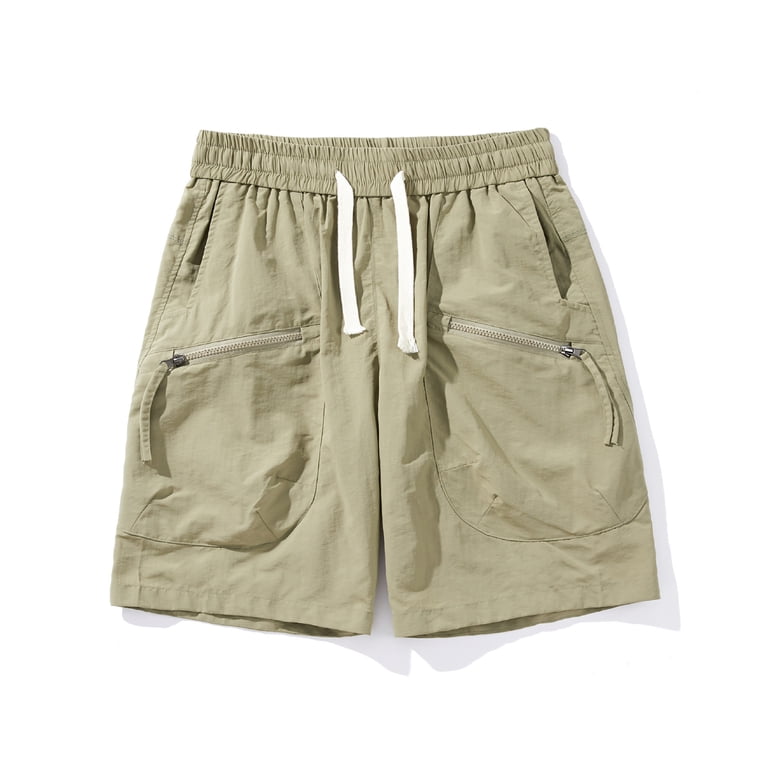 USNSM Men's Summer Solid Color Zipper Pocket Elastic Waist Five