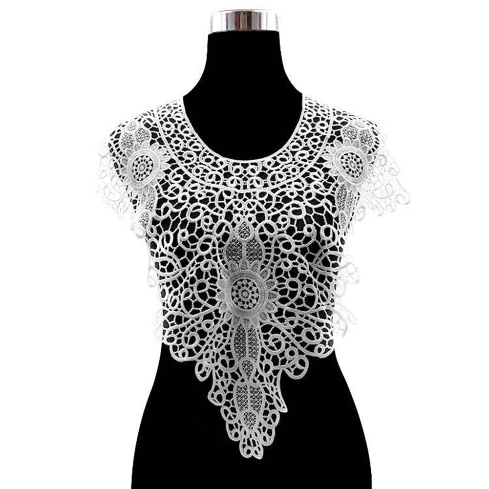 Yesbay Floral Collar Embroidery Lace Neckline Wedding Dress DIY Sewing Applique Patch,White