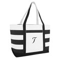 thumbnail image 2 of DALIX Striped Beach Bag Tote Bags Satchel Personalized Black Ballent Letter T, 2 of 4