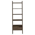 thumbnail image 4 of Dark Walnut Ladder Bookcase with Drawer, 5-Tier Open Shelf Book Shelf, Space Saving Storage Organizer, 4 of 9
