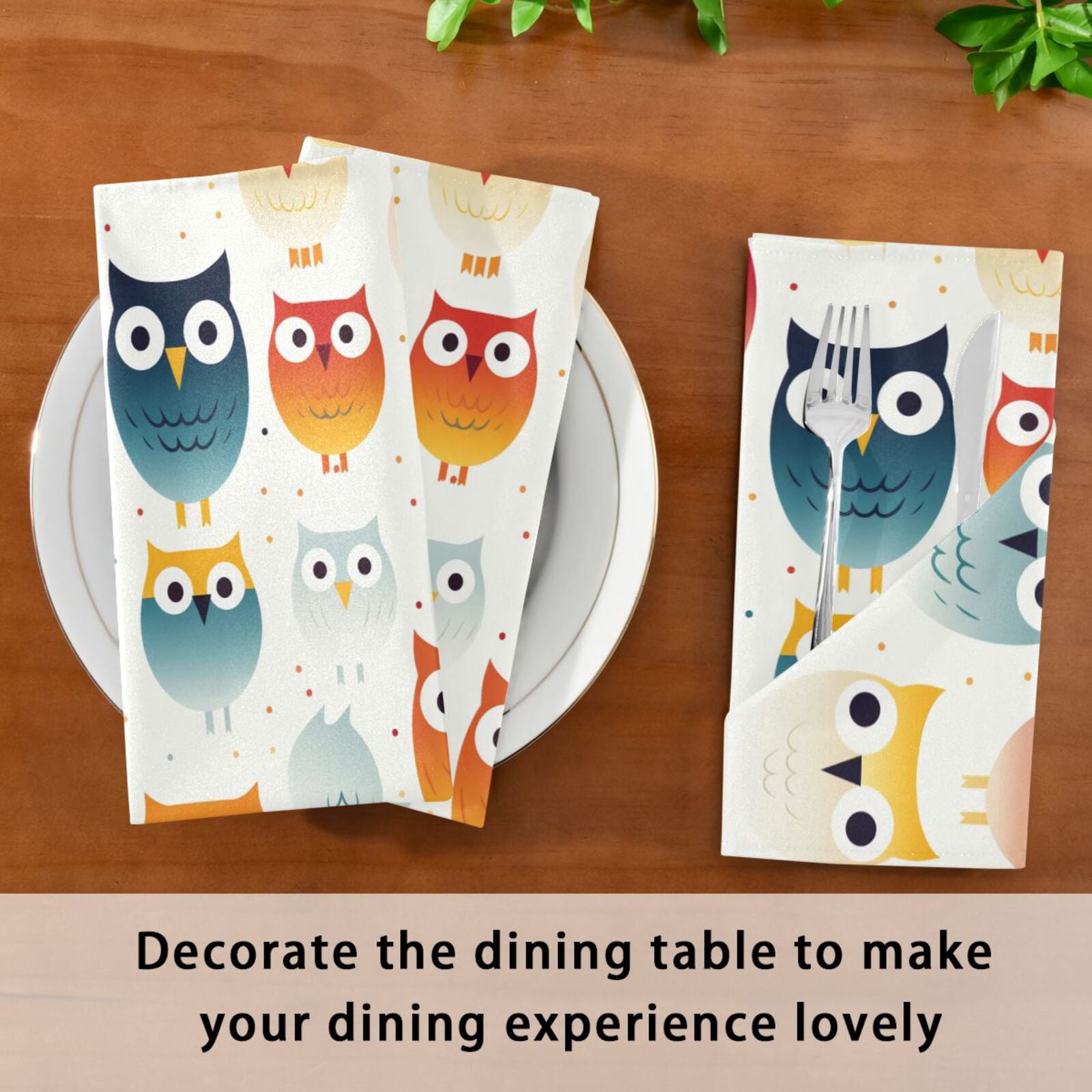 JSTEL Cute Rainbow Owl Cloth Napkins Set of 6, 20x20 Inch Washable and Reusable Napkin for Decoupage Dinner Party Everyday Use