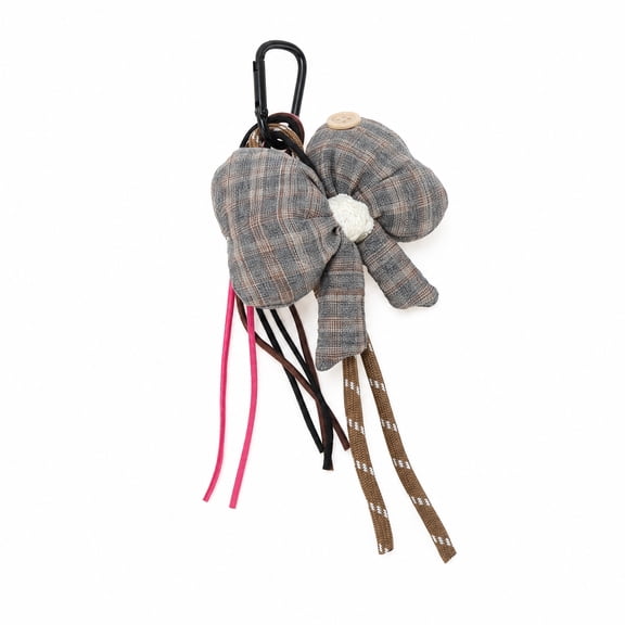 Unique Bargains 1 Pc Handbag Charms Keychain Plaid Bow Braided Bag Accessories Light Gray