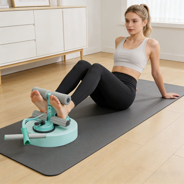 Sit Up Assistant With Suction Cups & Handle – 3 Height Adjustable Core Trainer For Home Workouts Double Layer Foam Padding Compact Abdominal Exercise