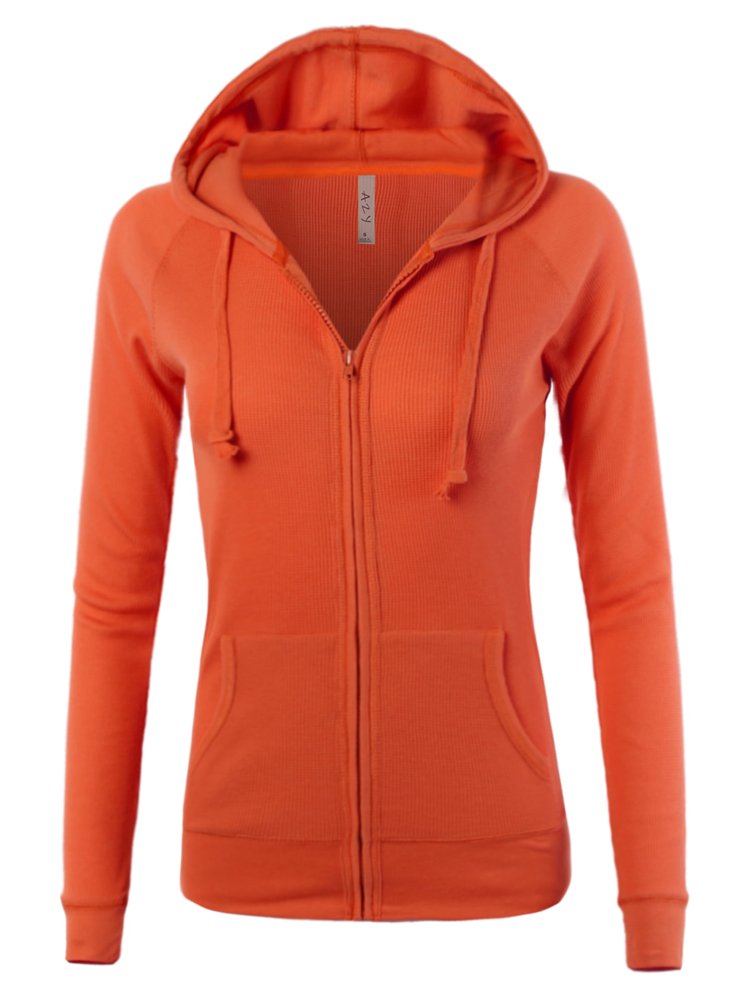 A2Y - A2Y Women's Casual Fitted Lightweight Pocket Zip Up Hoodie Orange ...