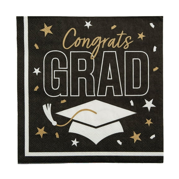 6 1/2" Bulk 50 Count Black Congrats Grad Party Paper Luncheon Napkins