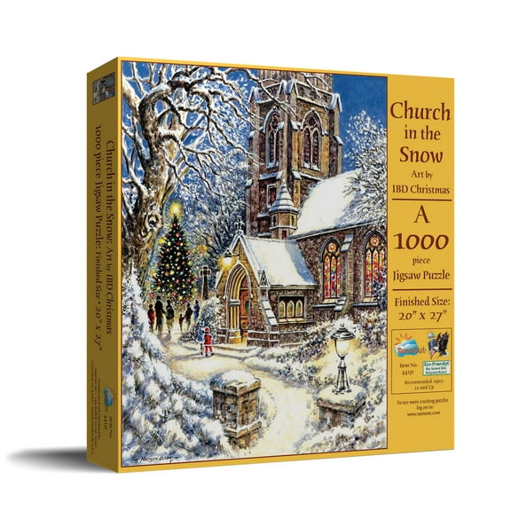 SUNSOUT INC - Church in the Snow - 1000 pc Jigsaw Puzzle by Artist: IBD Christmas - Finished Size 20" x 27" Christmas - MPN# 44131