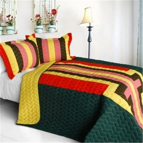 Yesterday Spring - 3 Pieces Vermicelli-Quilted Patchwork Quilt Set  Full & Queen Size - Yellow