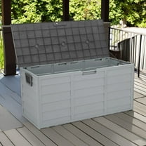 Canddidliike 75 Gallon Weather Storage Box on Wheel, Deck Bin Garden Bench for Outdoor Patio Seat - Black&Grey
