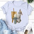 thumbnail image 4 of Hauts d'Été Grande Taille pour Femmes, T-shirt Imprimé Lapin Col Rond, Manches Courtes, Blouse Décontractée Ample, Col en V, en Solde, 4 of 8