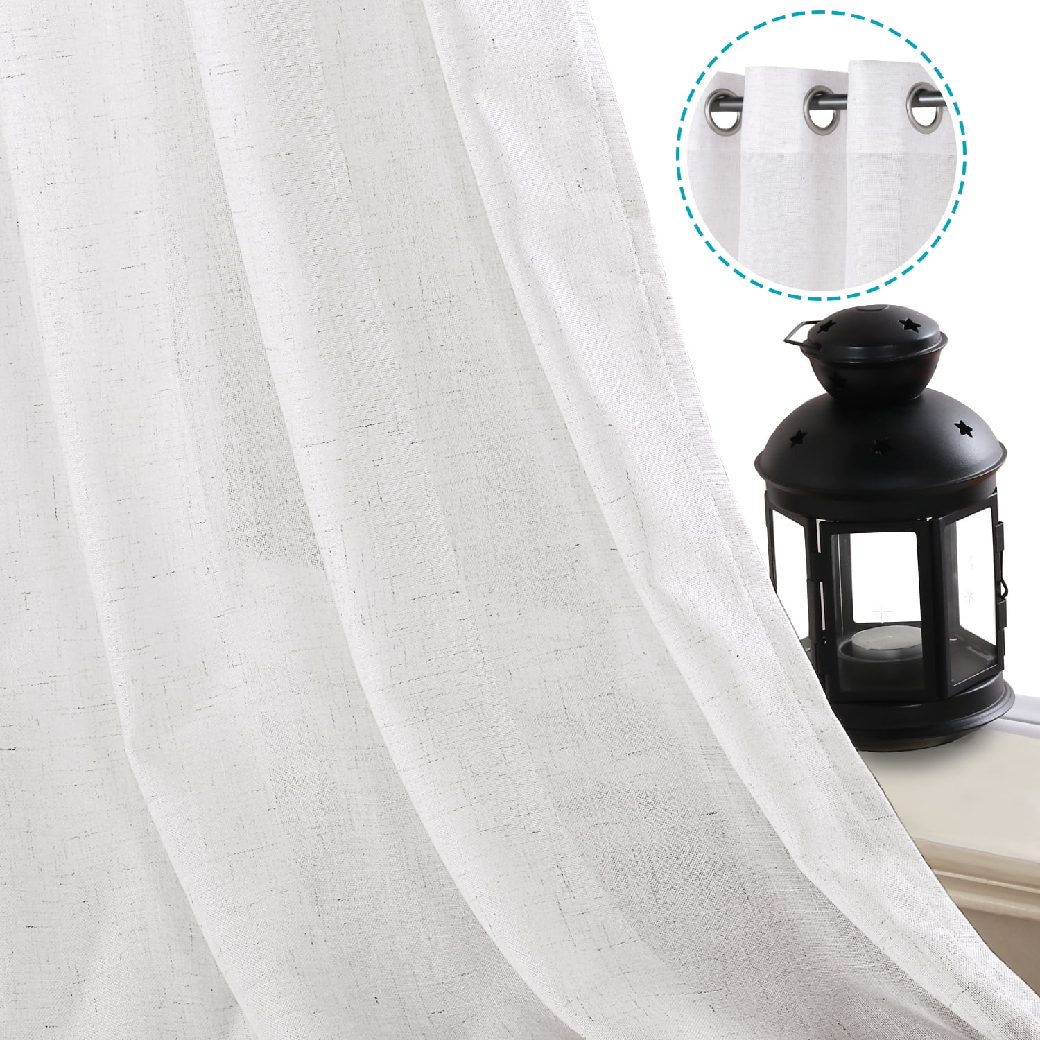 H.VERSAILTEX White Curtains Sheer Light Filtering Window Curtains 63 inches Long Privacy Window Drapes for Living Room, 2 Panels Set, 52" x 63"