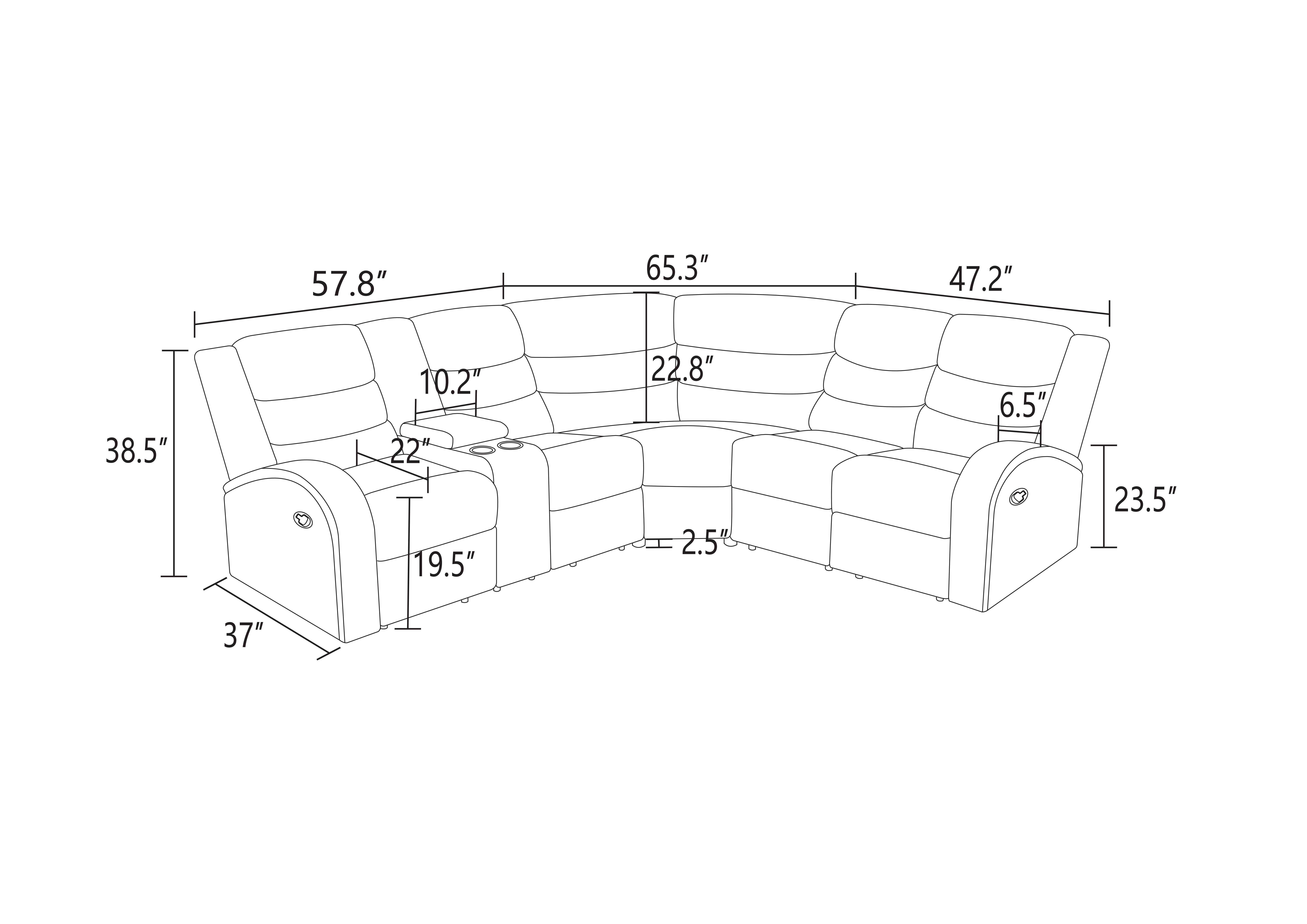 Gewnee Brown Striped Fabric Manual Recliner Sectional Sofa, Angle Adjustable with Cup Holder, Oversize Couch for Living Room Home Office Theater