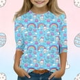 thumbnail image 2 of Girls Easter Shirt Bunny Rainbow Easter Eggs Long Sleeve Crew Neck Multicolor Top Polyester Spandex Tops 1-Pack,Size 5-6T, 2 of 5