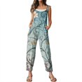 thumbnail image 5 of Women Linen Overalls Summer Casual Floral Printed Loose Fit Jumpsuits Boho Cute Wide Leg Rompers Pants with Pockets, 5 of 7