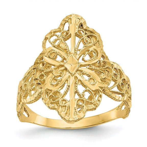 14k Yellow Gold Diamond Cut Filigree Ring Fine Jewelry For Women Gifts For Her, Size 6