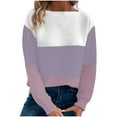 thumbnail image 2 of PiGOGI Women's Knitted Color Block Sweater Round Neck Long Sleeve Pullover Top Casual Loose Fit Fall Winter Fashion Blouse Purple XXL, 2 of 6